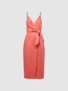 Reiss Coral Esme Petite Linen Side Tie Midi Dress