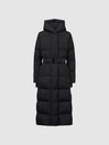 Reiss Black Larissa Petite Long Belted Puffer Coat