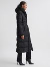 Reiss Black Larissa Petite Long Belted Puffer Coat