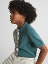 Reiss Teal Marcus Junior Colourblock Knitted Polo T-Shirt
