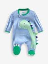 JoJo Maman Bébé Blue/Green Dinosaur Personalised Appliqué Cotton Zip Baby Sleepsuit