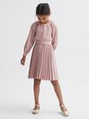 Reiss Pink Molly Senior Cropped Pleated Blouse