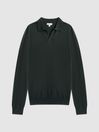 Reiss Forest Milburn Merino Wool Open Collar Polo Shirt