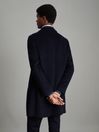 Reiss Navy Gable Wool Blend Single Breasted Epsom Overcoat