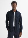 Reiss Navy Chaser Button-Through Twin Pocket Overshirt