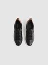 Reiss Black Sonia Leather Side Stripe Trainers