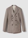 Reiss Mocha Epsom Slim Fit Wool-Silk-Linen Double Breasted Blazer