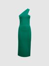 Reiss Green Lola Knitted One Shoulder Bodycon Midi Dress