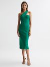 Reiss Green Lola Knitted One Shoulder Bodycon Midi Dress