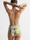 Reiss Yellow Print Hatty Floral Print Cut-Out Swimsuit