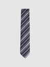 Reiss Navy Lagoon Silk Textured Stripe Tie