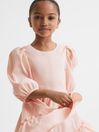 Reiss Pink Toby Senior Puff Sleeve Ruffle Mini Dress