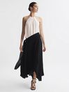 Reiss Cream/Black Natalia Asymmetric Belted Wrap Midi Dress