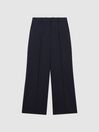 Reiss Navy Willow Petite Wool Blend Wide Leg Pinstripe Trousers
