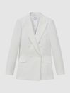 Reiss White Sienna Double Breasted Crepe Suit Blazer