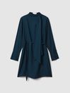 Reiss Teal Avery Tie Neck Belted Mini Dress