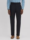 Reiss Navy Valentine Slim Fit Wool Blend Trousers with Turn-Ups