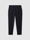 Reiss Navy Valentine Slim Fit Wool Blend Trousers with Turn-Ups