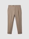Reiss Taupe Valentine Slim Fit Wool Blend Trousers with Turn-Ups