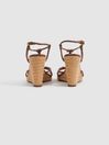 Reiss Tan Isabella Leather Knot Detail Wedge Sandals