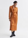 Reiss Rust Arabella Satin Shirt-Style Midi Dress