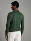 Reiss Hunting Green Milburn Merino Wool Open Collar Polo Shirt
