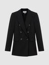 Reiss Black Lana Tailored Textured Wool Blend Double Breasted Blazer