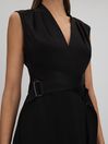 Reiss Black Raya Strappy Asymmetric Midi Dress
