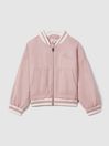 Reiss Pink Remi Senior Colourblock Varsity Bomber Jacket