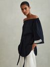 Reiss Navy Alexis Off-The-Shoulder Tunic