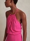 Reiss Pink Elliana Drape Front Midi Dress