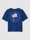 Reiss Lapis Blue Palm Cotton Crew Neck Motif T-Shirt