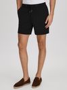 Reiss Black Newmark Textured Drawstring Shorts