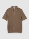 Reiss Camel Ivor Textured Half-Zip Polo Shirt