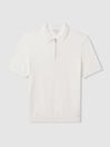 Reiss White Ivor Textured Half-Zip Polo Shirt