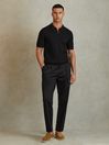 Reiss Black Rizzo Half-Zip Knitted Polo Shirt