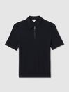 Reiss Navy Ivor Textured Half-Zip Polo Shirt