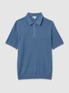 Reiss Blue Ivor Textured Half-Zip Polo Shirt