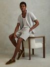 Reiss Light Grey Penbrook Cotton Blend Jacquard Drawstring Shorts