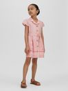 Reiss Pink Print Eliza Junior Cotton Linen Capped Sleeve Belted Dress