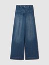 Reiss Mid Blue Kira Petite Front Pocket Wide Leg Jeans