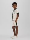 Reiss Ecru/Green Ark Teen Textured Cotton Baseball Shirt