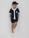 Reiss Navy/White Ark Teen Textured Cotton Baseball Shirt