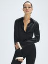 Reiss Black Felicity Atelier Fitted Silk Double Cuff Shirt