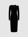 Reiss Black Macey Petite Velvet Cut-Out Midi Dress