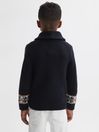 Reiss Navy Multi Birch Junior Knitted Fair isle Button-Through Cardigan