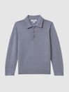 Reiss Porcelain Blue Trafford Senior Merino Wool Polo Shirt