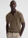 Reiss Bronze Thames Slim Fit Knitted Cotton Shirt