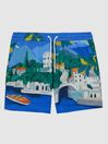 Reiss Blue Multi Lake Reiss | Ché Bespoke Print Drawstring Swim Shorts