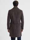 Reiss Brown Date Wool Check Double Breasted Coat
